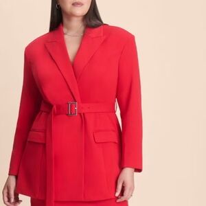 Eloquii (Size20) Vibrant Chic Professional Office Red Belted Stretch Knit Blazer